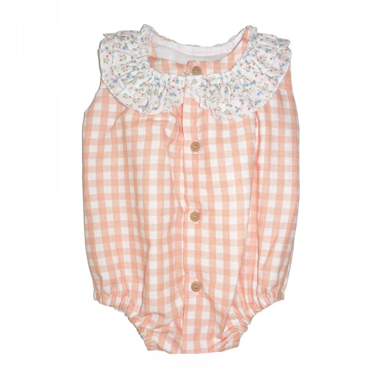 Pelele vichy salmón 3 meses - Imagen 1