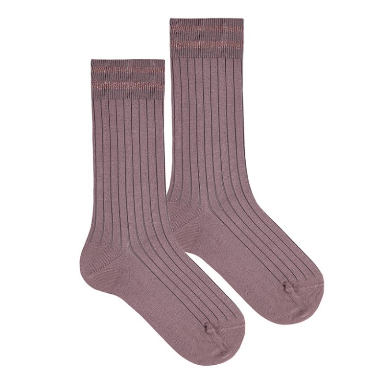 Calcetines altos canalé, dos listas hilo brillante Iris - Imagen 1