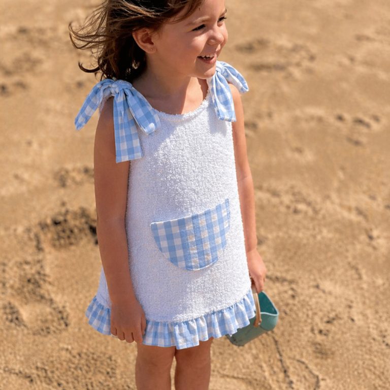 Vestido rizo vichy celeste - Imagen 1