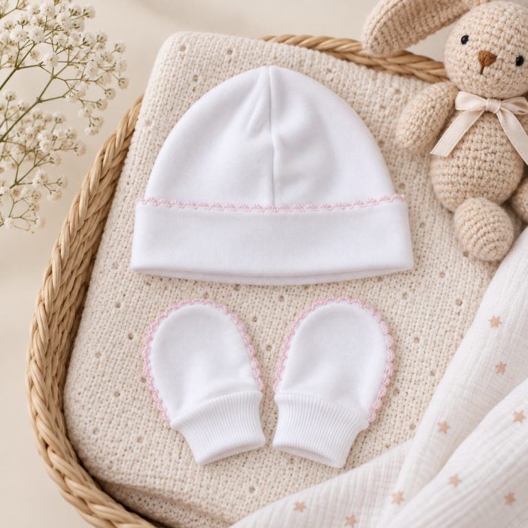 Pack Natal Gorro y Manopla Puntilla Rosa - Imagen 1
